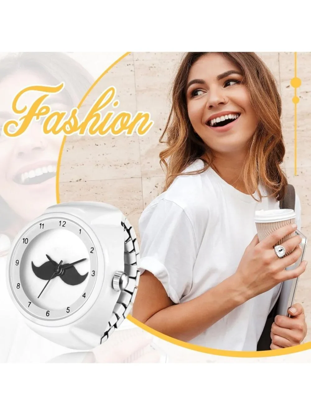 Unisex White Analog Quartz Stainless Steel Arabic Numerals Casual Ring Watch